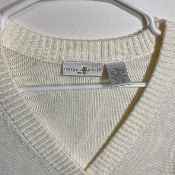 Preswick and Moore V Neck White Button Up Cardigan Classic Size Petite XL Preppy - Picture 2 of 9